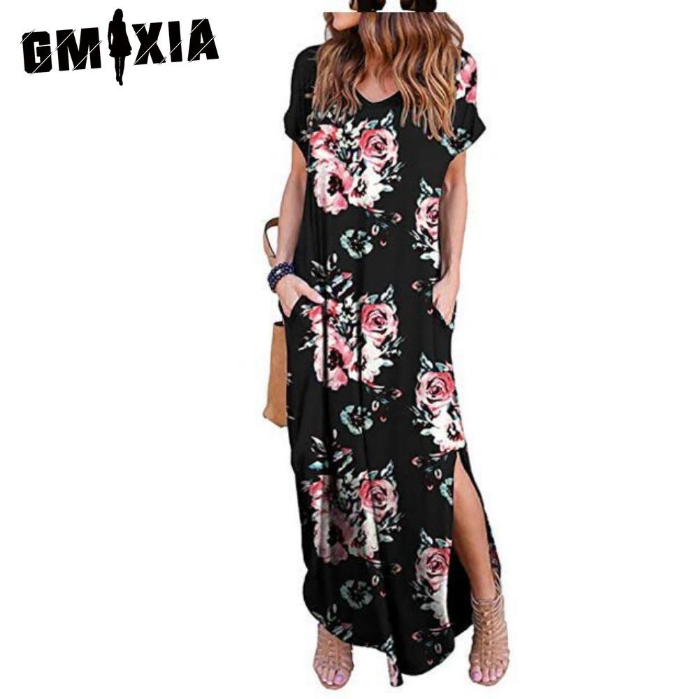 GMXIA Women's Fashion Summer Spring Short Sleeve V-Neck Casual Dresses