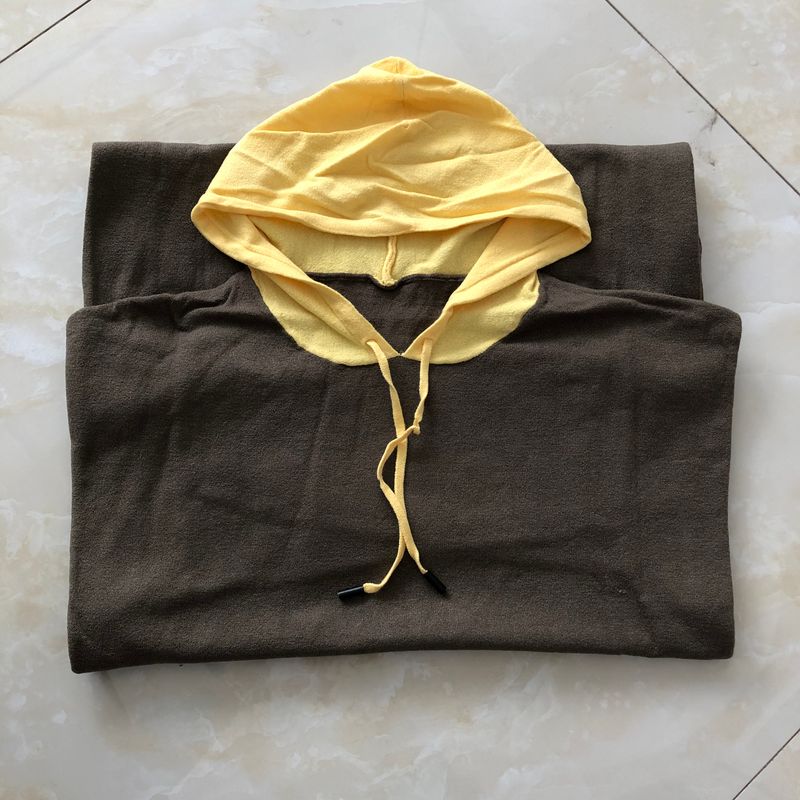 

Midi Knitted Sweatshirt Autumn New Women s Clothes Hooded Collar Shoelace Nine-Quarter Sleeve Contrast Color Splicing Pullover Tops 27027 Green Gray + yellow B- 13-11-1 One size