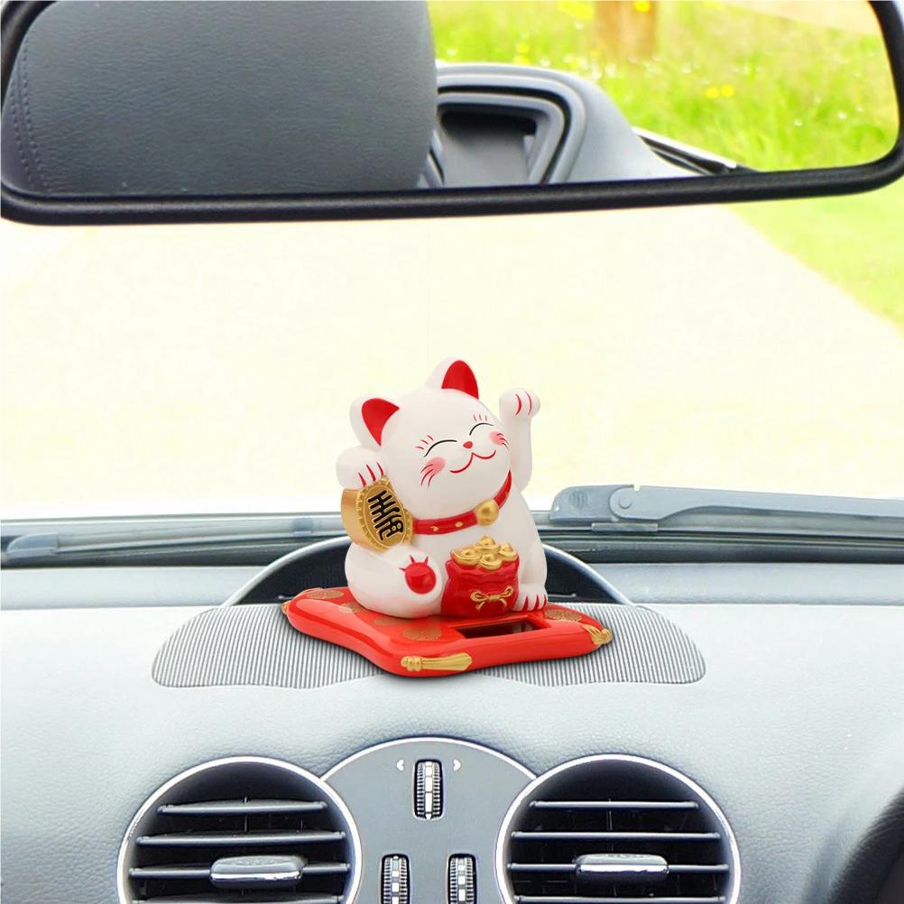 Glückskatze Reichtum Winkende Figuren 2,5 Zoll Solarbetrieben Niedliche Katze Handwerk Statue für Zuhause/Büro/Auto Windschutzscheibe Deko Zubehör