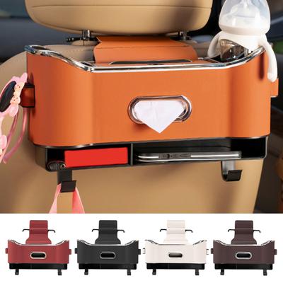 Multifunctional Car Seat Back Tissue Box Large Capacity Easy Installation Car Headrest Rear Seat Organizer Storage Box with Hook