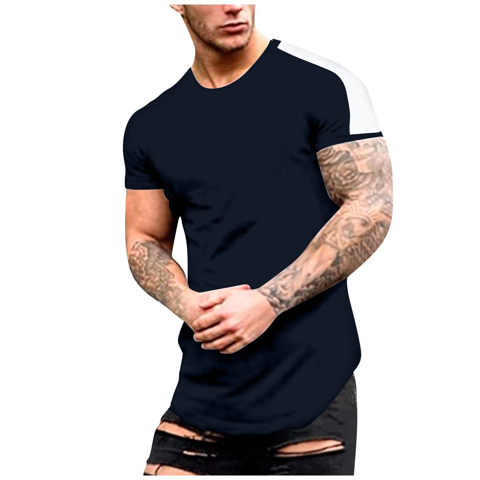 

Летняя мужская свободная повседневная футболка с круглым вырезом в тон с короткими рукавами M тёмно-синий