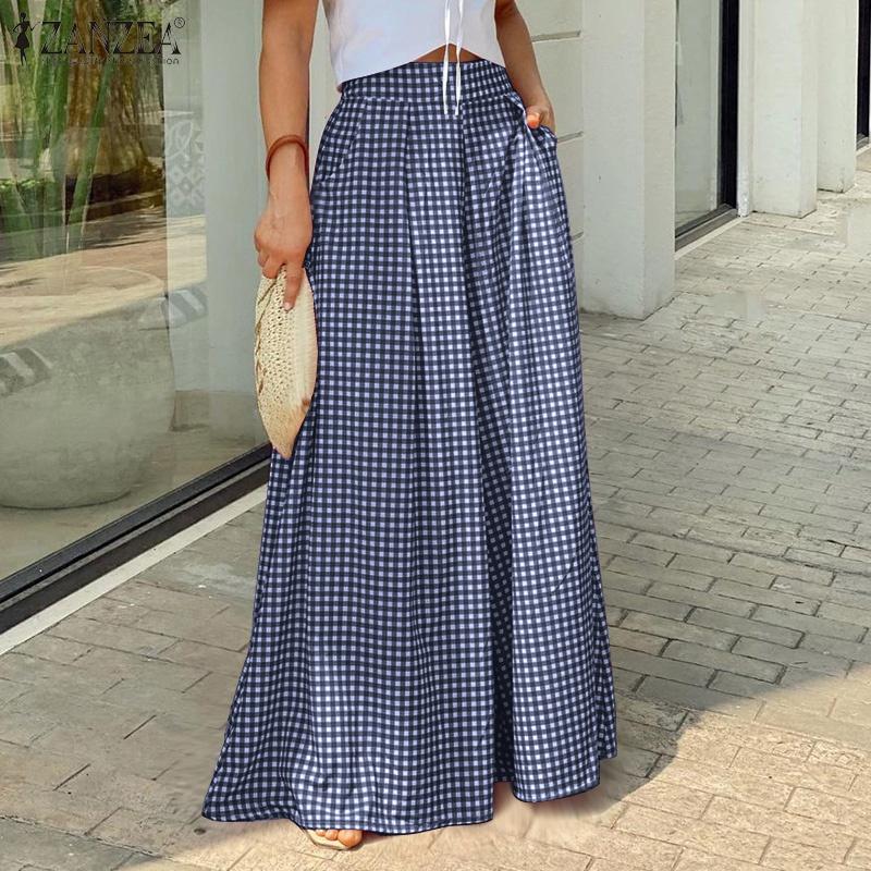ZANZEA Summer Fashion Pantaloni a quadri Donna Casual Elastico Vita Larga  Pantaloni a Gamba Larga acquista in modo economico — spedizione gratuita,  recensioni reali con foto — Joom