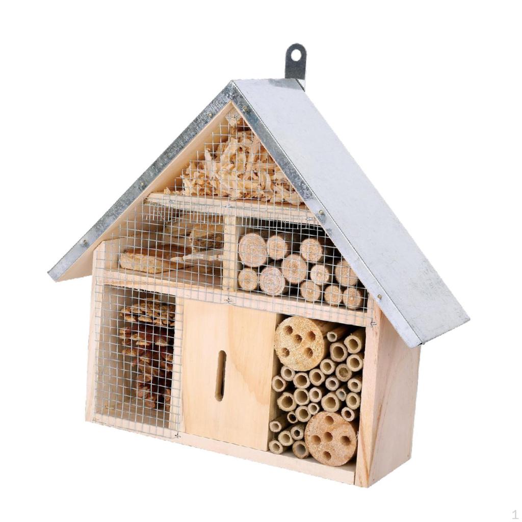 Wooden Bee House Garden Nest Box Practical Natural Breeding Hanging Habitat, Butterfly Hotel for
