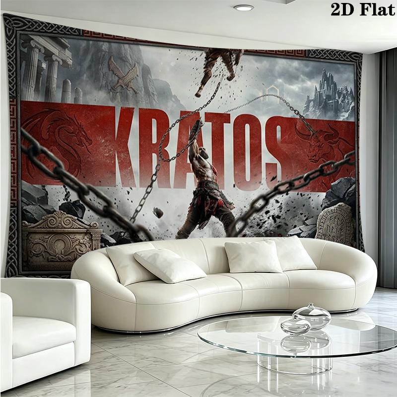 Kratos God Of War Wall Tapestry Aesthetic Wall Hanging Printed Fabric Blanket Decorative Tapestries for Bedroom Living Room Home Decor
