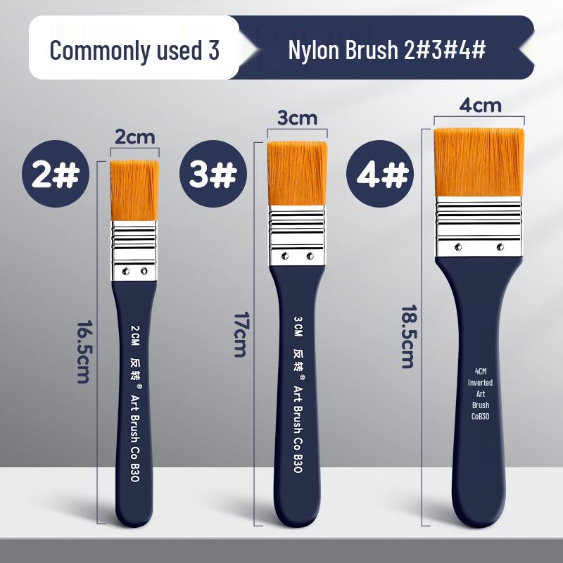 Flat Nylon Paintbrush for Oil, Acrylic, Gouache, Watercolor - Beginner Painting Tool