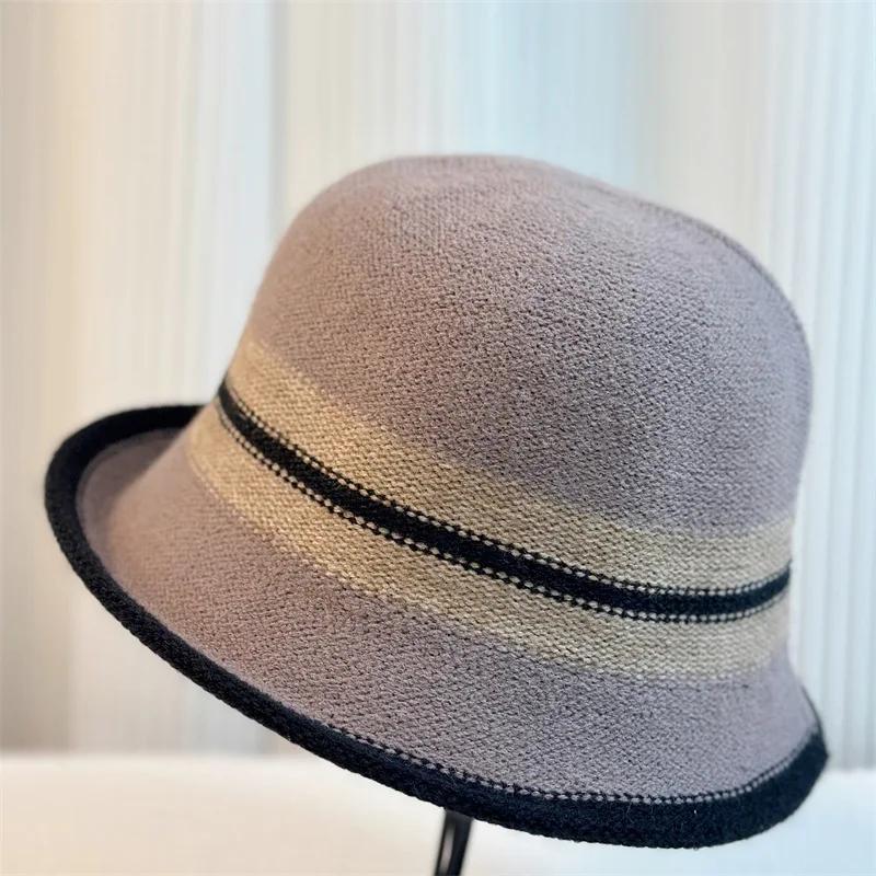 Autumn and Winter French Color Matching Elegant Temperament Bucket Hat Fashion Explosion Retro Thermal Basin Hat