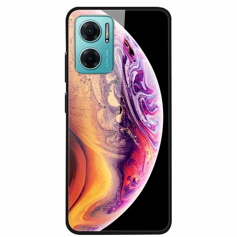 Case For Xiaomi Redmi Note 11E Luxury Tempered Glass Hard Back Cover For Redmi Note 11E Capa Shockproof Flower Funda Wolf Coque