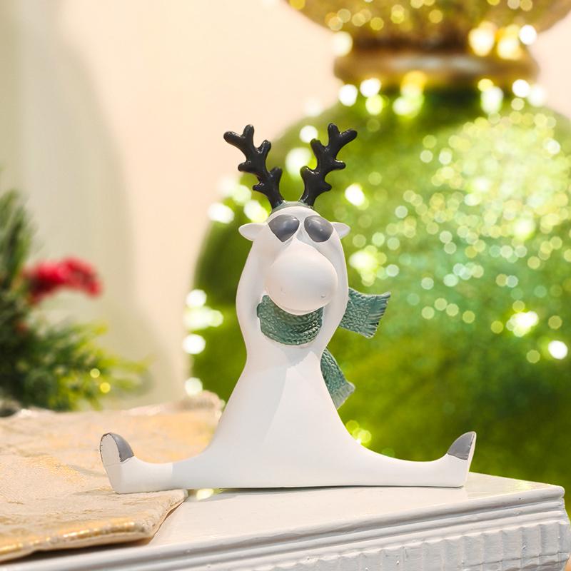 Sculptură ren de Crăciun, Statuetă din rășină pentru sărbători, Ornament decorativ de familie pentru Crăciun, Dormitor, Sufragerie, Decor pentru atmosferă festivă