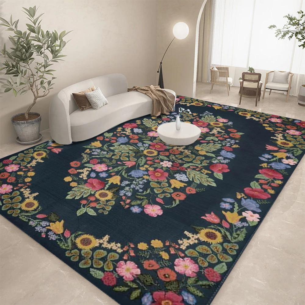 Elegant French Floral Carpet for Living Room Home Decor Sofa Rugs Bedroom Rug Lounge Kitchen Coffee Table Floor Mat Indoor Rug