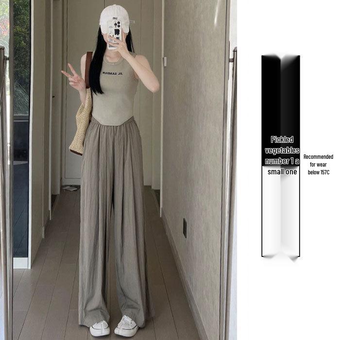 

Женские летние брюки с высокой посадкой, широкими штанинами и драпировкой - повседневный японский стиль моп 2XL (58-68 kg)