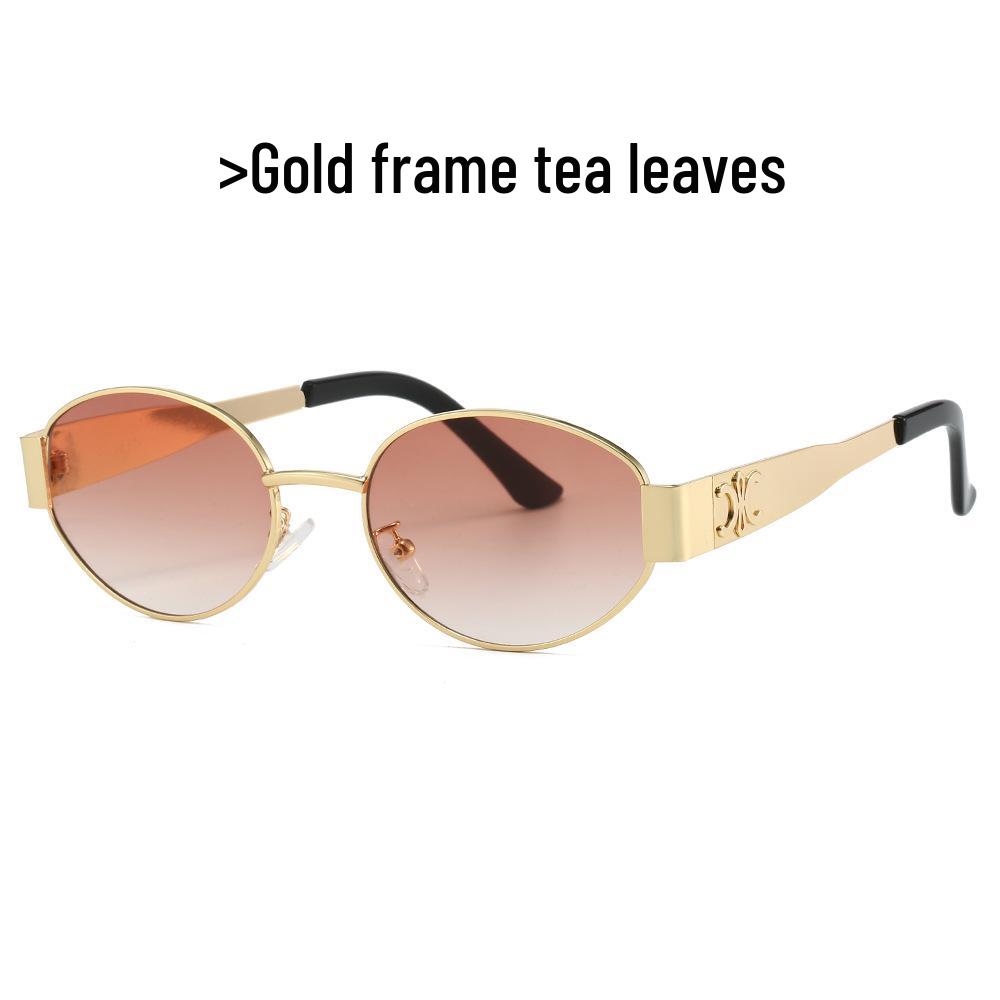 Trendy Oval Frame Metal Sunglasses 9521 - European & American Style