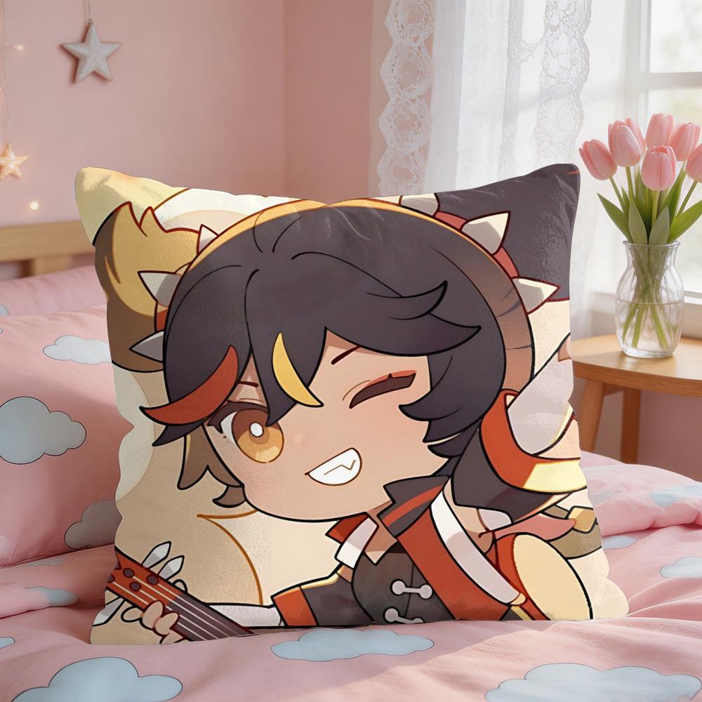 Xinyan Cute Genshin Impact Cushion Cover Square Short Plush Pillow Case Living Room Sofa Home Decor Funda X