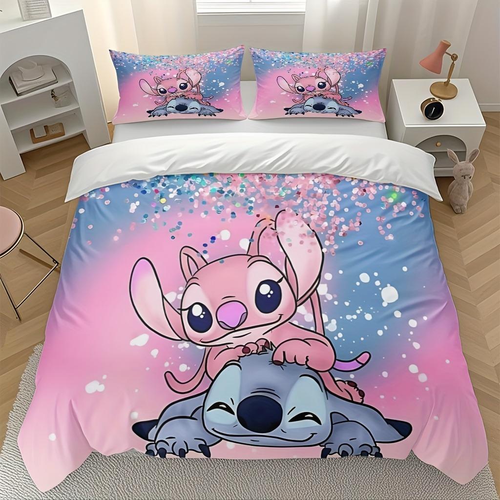 Zestaw pościeli do sypialni z nadrukiem Stitch poszewka na kołdrę Prezenty świąteczne Komfortowy Kreskówka Z poszewką na poduszkę odpowiedni dla dzieci i dorosłych