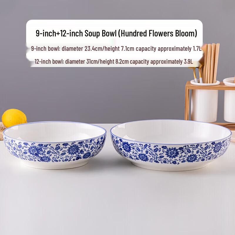 Chinese Ceramic Blue & White Soup Bowl Set