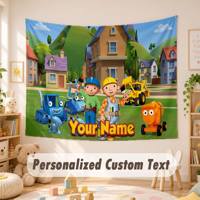 Custom Name Text Tapestry,Bob the Builder Boho Wall Hanging, Decorative Backdrop Tapestry For Room