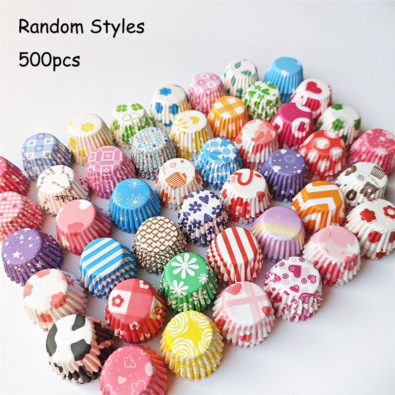 

2.5Cm Colourful Patterned Baking Cake Tray 500Pcs Round Paper Cupcake Cases Set