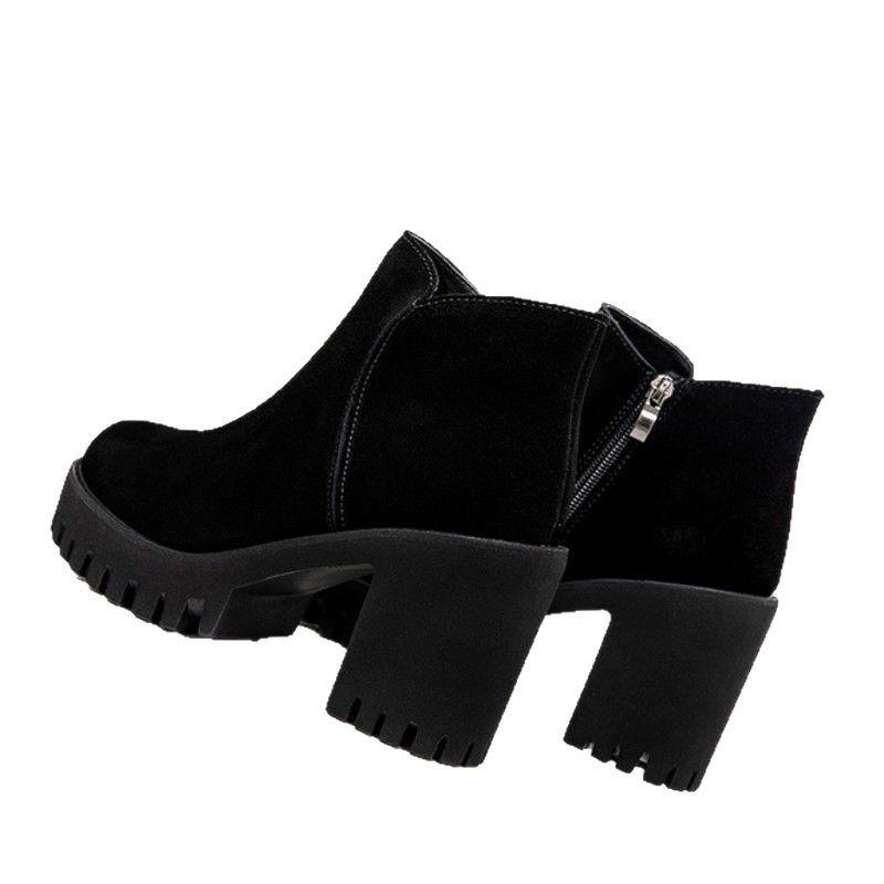 Women's High-Heel Boots, Chunky Heel Boots for Fall/Winter, Fleece-Lined Thick-Sole British-Style Short Boots
