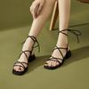 Strap Low Heel Sandals for Womens 2025 Summer New Roman Strap Toe Fashion Flat Shoes for Women's Designer Sandals Ladies Shoes