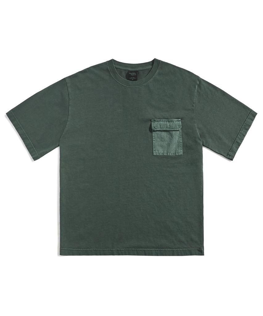 Peullukeu Out-Pocket Slam Logo Patch Pigment Short Sleeve T-Shirt Blue Green Fst734