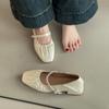 One-word buckle thick heel Mary Jane shoes women's summer fashion French temperament high heel gentle pleated shallow mouth single shoes leather shoes