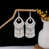 Vintage Miao Silver Minority Wind Earrings Personalized Bohemian Style Flower Long Fringed Earrings