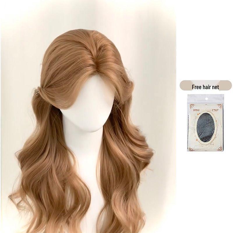 

Milk Tea Champagne Long Wavy Wig with Curtain Bangs - Everyday Lolita Style