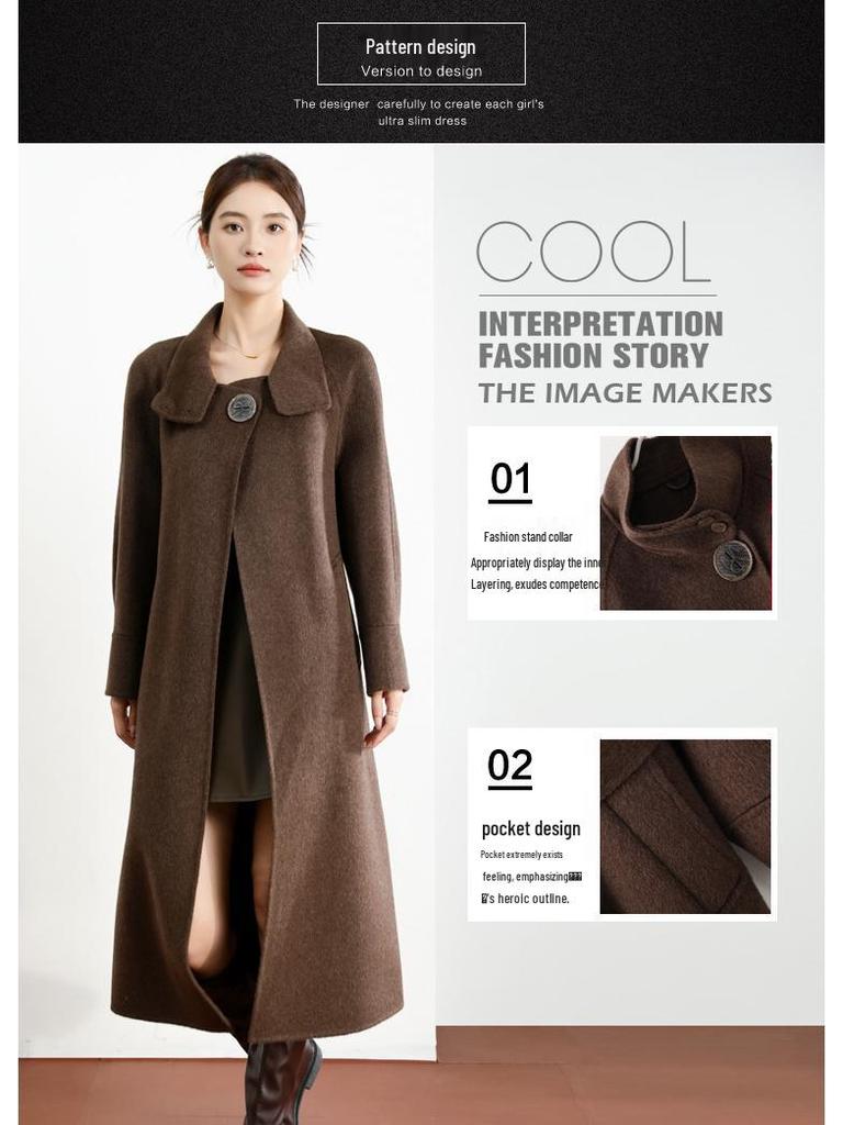 2025 Women's Double-Faced Cashmere Coat: Long, Belted, Elegant Autumn/Winter Wool Coat for Middle-Aged Women