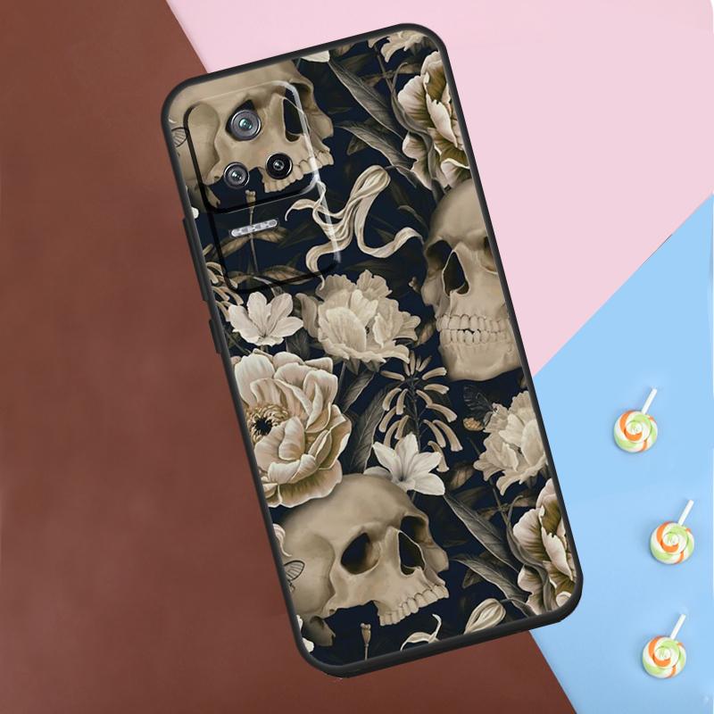Gothic Floral Skull Case For Xiaomi 13T 14 Pro 11T 12T 12 13 Lite POCO X6 X3 X4 X5 Pro F3 F5 M5s M6 Pro Cover