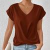Women's Solid Color V-neck T-shirt Elegant Short-sleeved Blouse Spring and Summer Casual Women's Clothing
