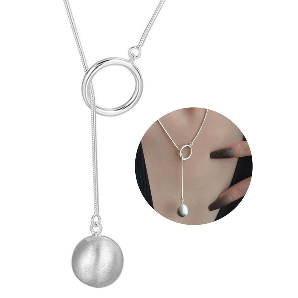 Geometric Shape Brushed Round Ball Necklace Minimalist Silver Bead Necklace  Daily Wear