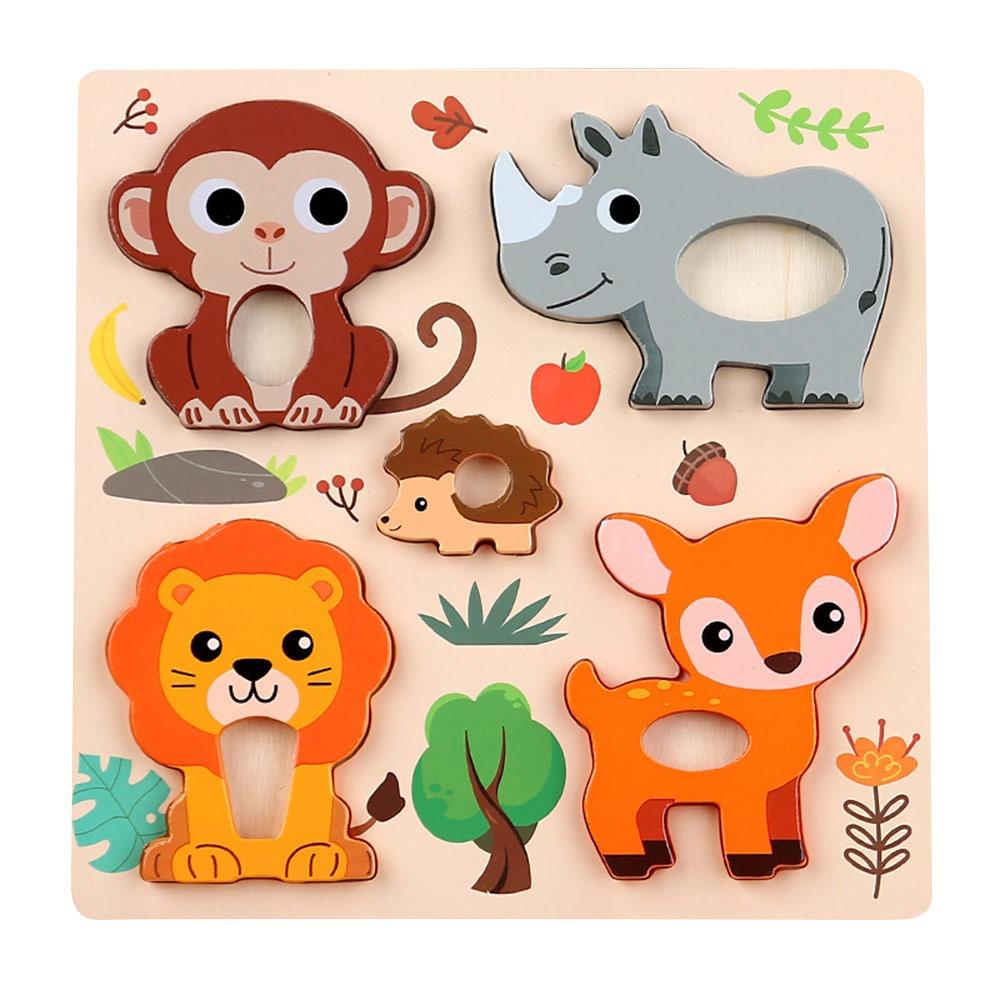 

3D Wooden Puzzles Safe Cute Animal Series Animals Cognitive Jigsaw Puzzle Portable Intelligence Puzzle Children
