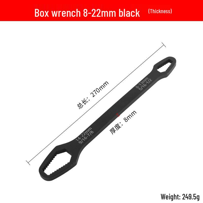 Multi-Purpose 8-22mm Self-Tightening Double-Head Wrench: Box-End & Open-End