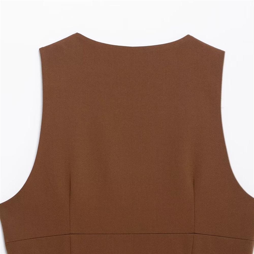 2025 Women's Slim-Fit V-Neck Vest Top with Pocket Detail for Spring/Summer