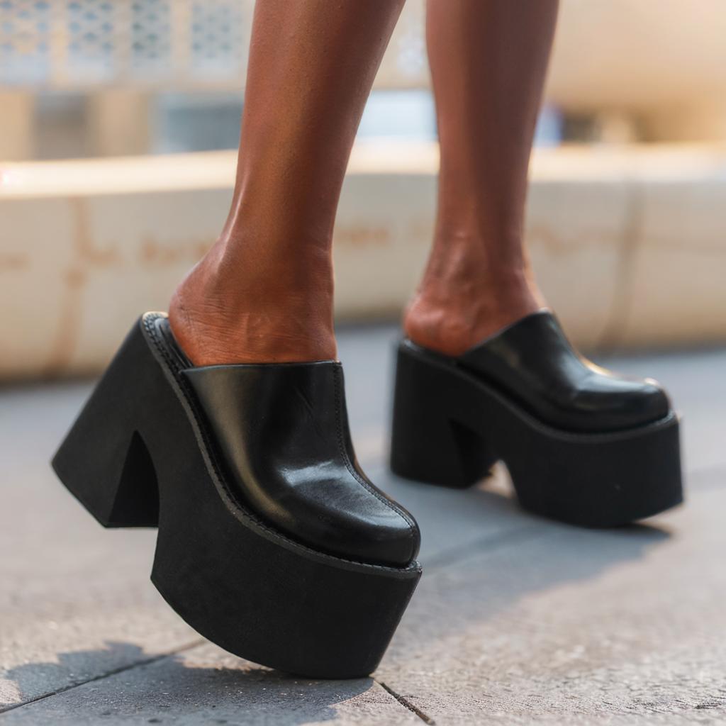 

Черные сандалии летние женские шлепанцы Baotou платформа тренд высокий каблук женская обувь туфли-лодочки черные мягкая кожа толстые шлепанцы Mujer 43 чёрный