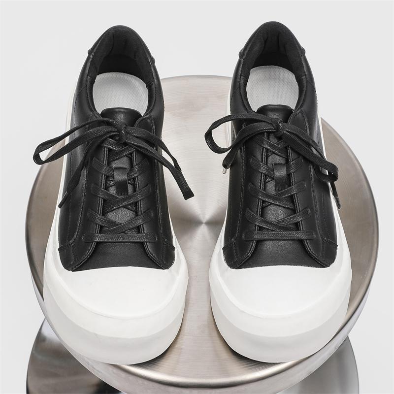 High Quality Men Thick Bottom Casual Leather Board Shoes Outdoor Thick Bottom Driving Vulcanized Shoes Comfy Oxford Walking Shoe