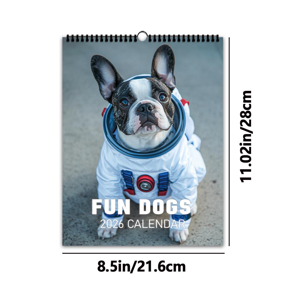 

1 шт. Подвесной календарь на 2026 год, Забавный дизайн с собаками, 12 уникальных дизайнов на каждый месяц, Идеальный подарок на День рождения, Рождество и Новый год