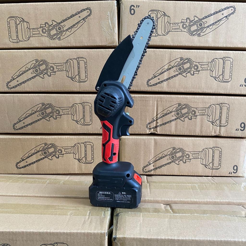 6palcová mini elektrická řetězová pila se 2 ks baterií, dřevoobráběcí prořezávací řetězová pila, jednoruční zahradní kácení, elektrické nářadí