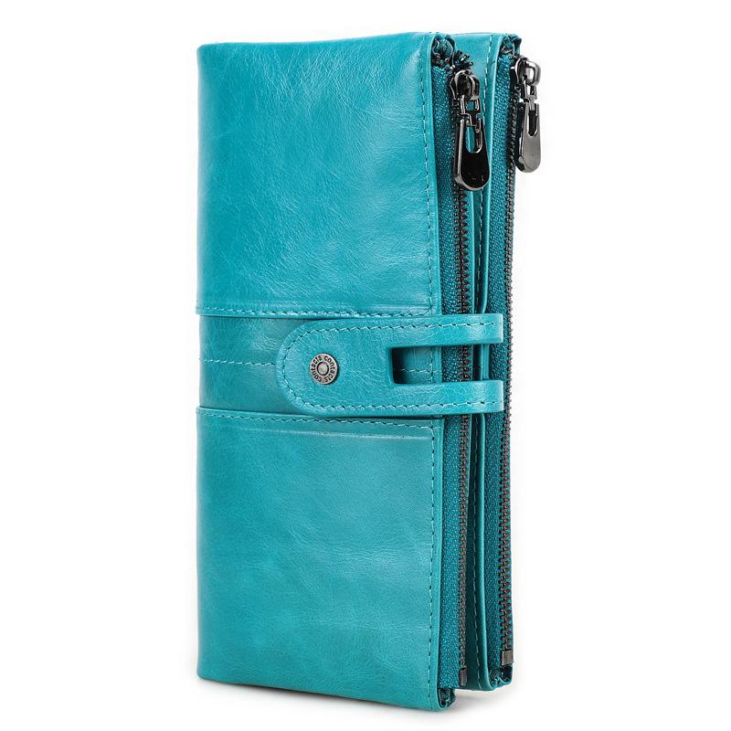 Johnature натуральная кожа повседневные однотонные длинные женские кошельки из натуральной мягкой воловьей кожи женский кошелек модные клатчи синий