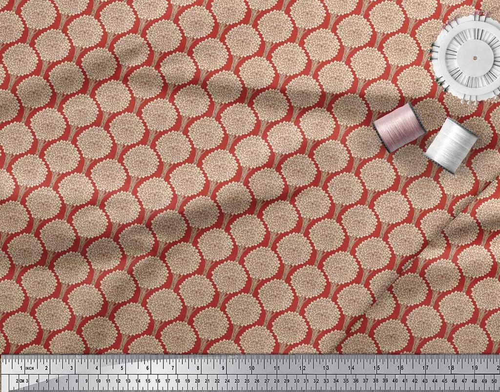 Soimoi Japan Crepe Satin Fabric Floral & Tree Print Fabric by the metre 42 Inch