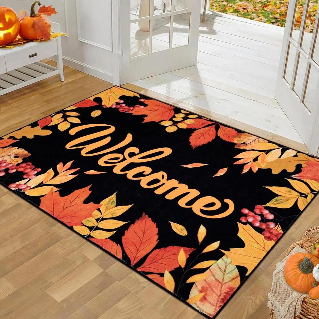 Halloween Welcome Doormat Stain-Resistant Wear-Resistant Indoor Entrance Carpet Anti-slip Mat Hallway & Kitchen Rug Home Decor