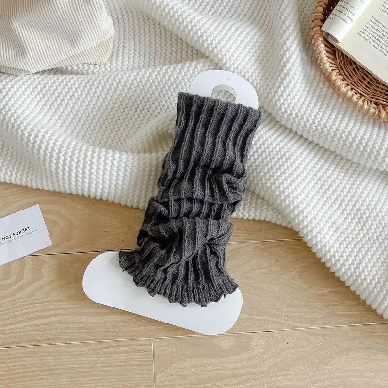 Leg Warmers Women Autumn and Winter Knitted Foot Cover Black White Long Socks JK Japanese Fashion Lolita Sweet Girls Leg Warmers