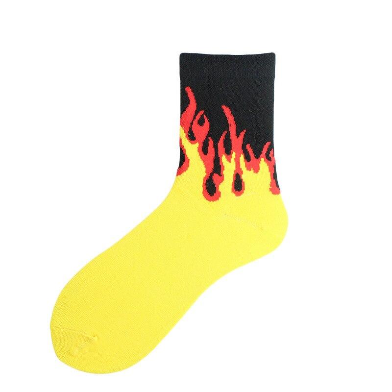 1 Pair Women Fashion Hip Hop Skateboard Long Socks Creative Fun Colorful Flame Printed Sox Unisex Street Couple Socks Wholesale