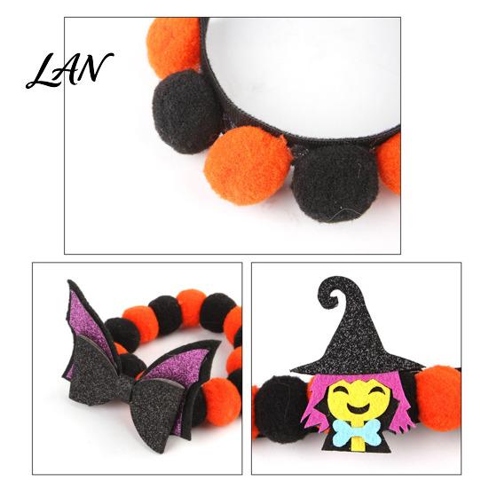 Photogenic Pet Collar Design Halloween Pom-pom Cat Collar, Adjustable Cute Pumpkin Bat Witch Dog Orange And Black Pom-poms for Cats Dogs