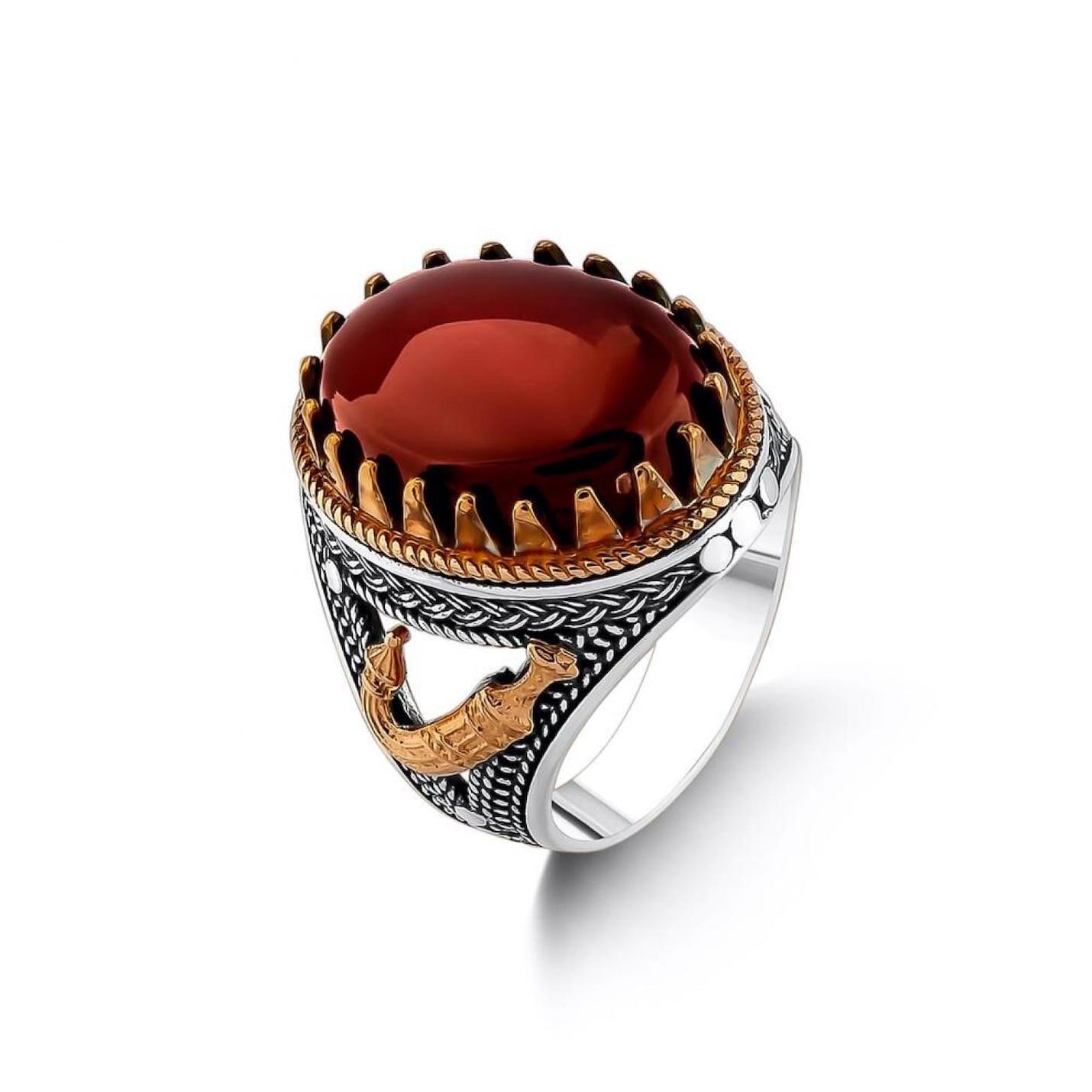 

Sword Figure Claret Red Agate Stone 925 Sterling Silver Men s Ring