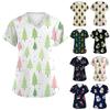 Women's Fashion Short Sleeve Christmas Print V-Neck Pocket Workwear Tops