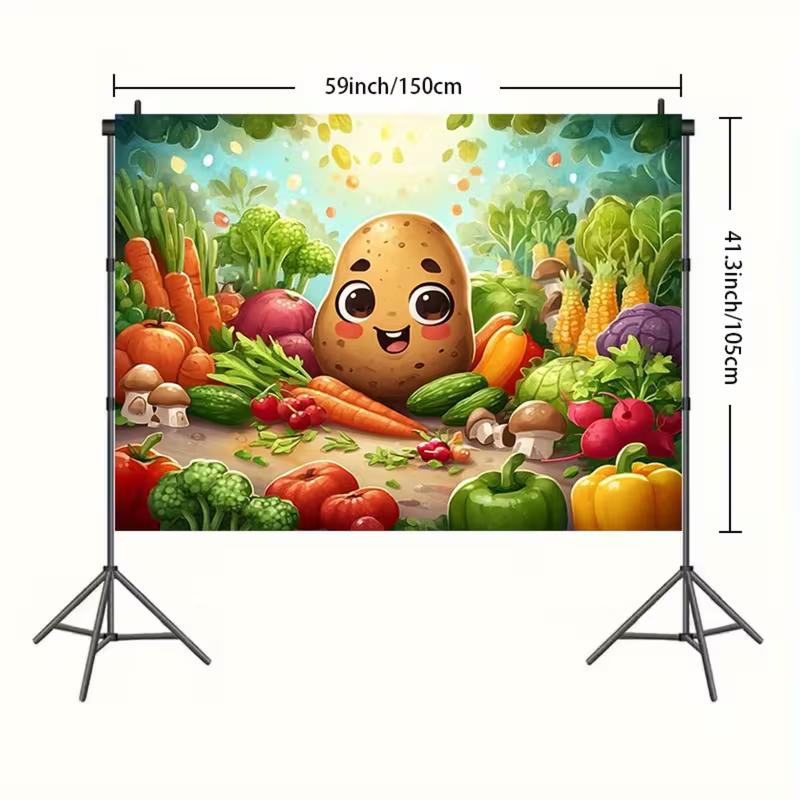 2D Cartoon Potato Backdrop Colorful Veggies Photography Background