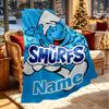 Custom Name Personalized Blue Smurfs Print Blanket, Home Decor, Bedroom, Sofa, Camping, Couch, Gifts for Birthday Christmas