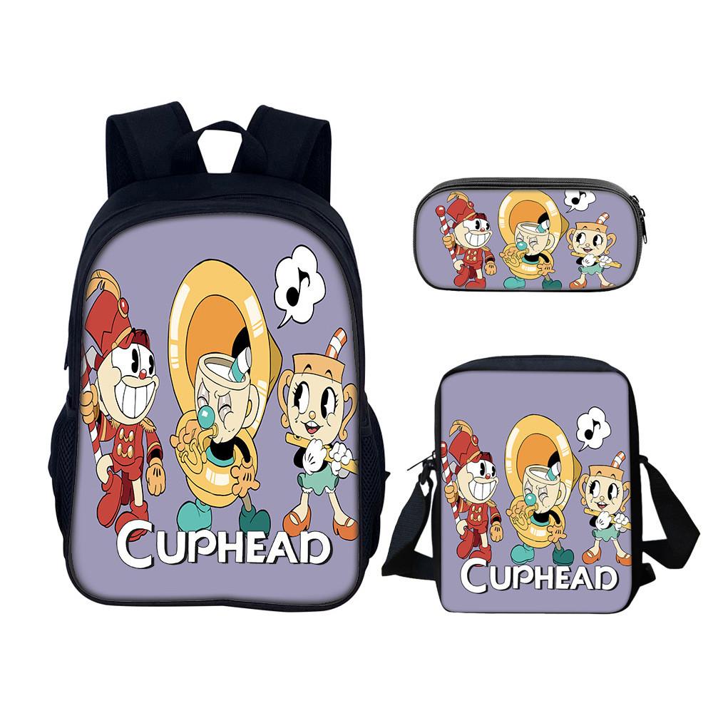 Cuphead Backpack Set For School And Travel With Nylon Construction And Multiple Compartments