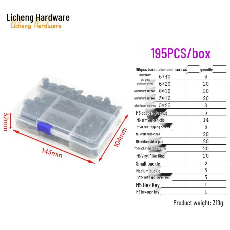 Śruby kolorowe do szyby motocyklowej ze stopu aluminium (177/183/198 szt.)
