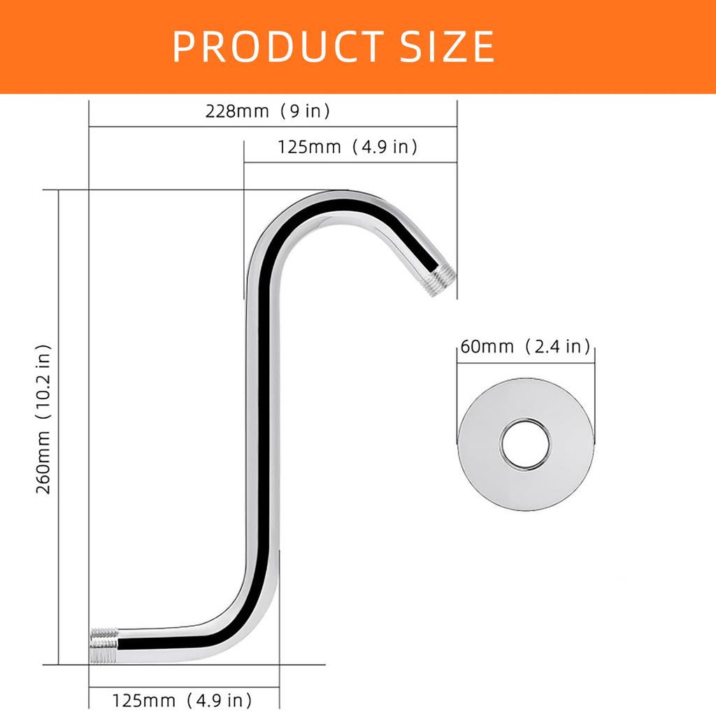 Bathroom Accessory 10inch S Shaped Gooseneck Shower Head Extension Arm with Standard Connection Bathroom Accessories